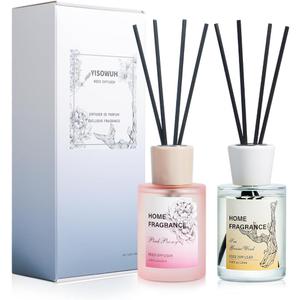 2 x Reed Diffuser - Sea Guaiac Wood&Pink Peony 4.06oz (120ml) 2 Packs Essential Oil Reed Diffuser Set with 16 Sticks, Long Lasting Fragrance for Home, Bathroom, Bedroom, Room, Decor