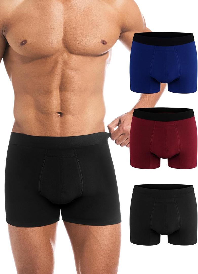Varmax Incontinence Underwear for Men, Cotton Reusable Washable Leakproof Boxer Briefs, Heavy Flow Bladder Leak Men's Incontinence Underwear (Black+deep Blue+deep Red)