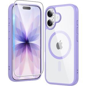 FNTCASE for iPhone 17 Case Clear: Magnetic Phone Cases with Screen Protector Drop Proof Compatible with Magsafe Slim Anti Yellowing Rugged Shockproof Protective Transparent Cell Cover (B-Purple)