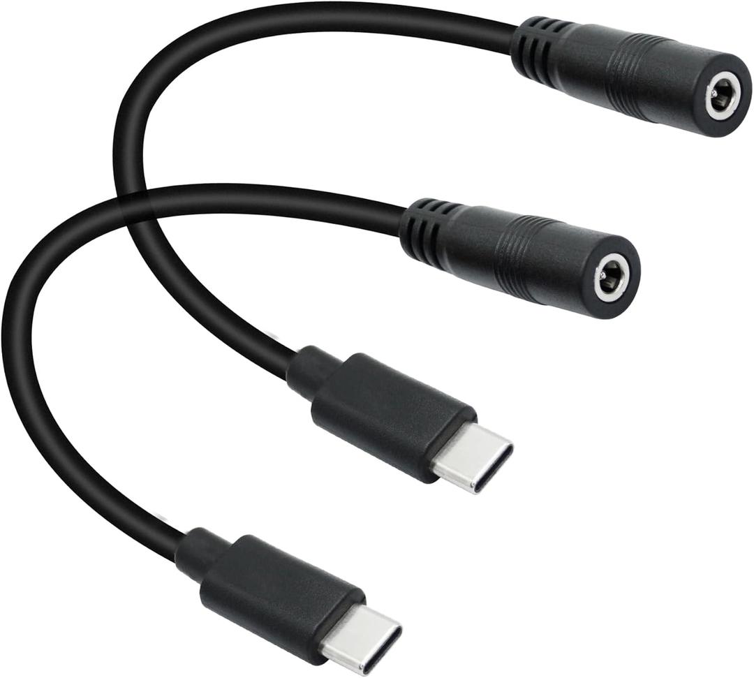 Short DC 3.5mm x 1.35mm to USB C Power Cord 6inch, DC 35135 Female to USB Type C Male Plug 5V Power Charging Cable Extension Cord, for LED Desk Lamp, Small Fan Etc Other USB Type C Equipment (2Pcs)