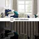 Light Brown and Silvery 100% Blackout Jacquard Geometric Pattern Curtains,42 Inch Wide 63 Inch Length 2 Panels, Thermal Insulated Noise Reducing Anti-Rust Grommet Drapes for Bedroom Living Room