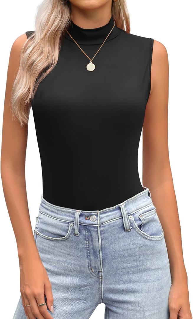 Zeagoo Womens Mock Turtleneck Tank Tops 2026 Slim Fitted Sleeveless Top Stretchy Basic Casual Layer Tee Shirts (Small)