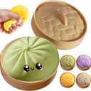 Dumpling Squishies, Glitter Dumpling Mystery Box, 2026 Upgraded Dumplings Stress Balls Fidget Sensory Balls, Squeeze Dough Ball Stress Relief Hand with Food Steamer, Relaxation Gift (Green)