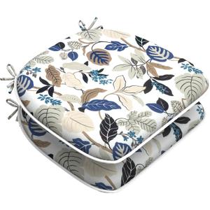 LVTXIII Outdoor Chair Cushions Set of 2, Patio Seat Cushions D16xW17 with Ties, Water Repellent Chair Pads for Patio Furniture Garden Use, Breeze Leaves Beige