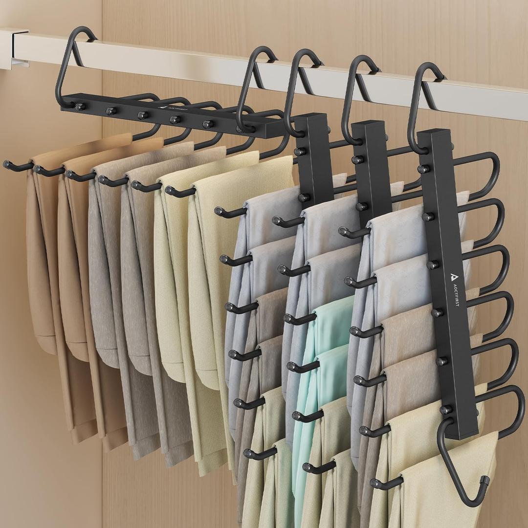 4 Pack Magic Pants Hangers Space Saving - Multi-Layer Space Saving Hangers, Multifunctional Clothing Rack for Jeans, Trousers, Skirts, Scarves & Slacks2-Year Warrant