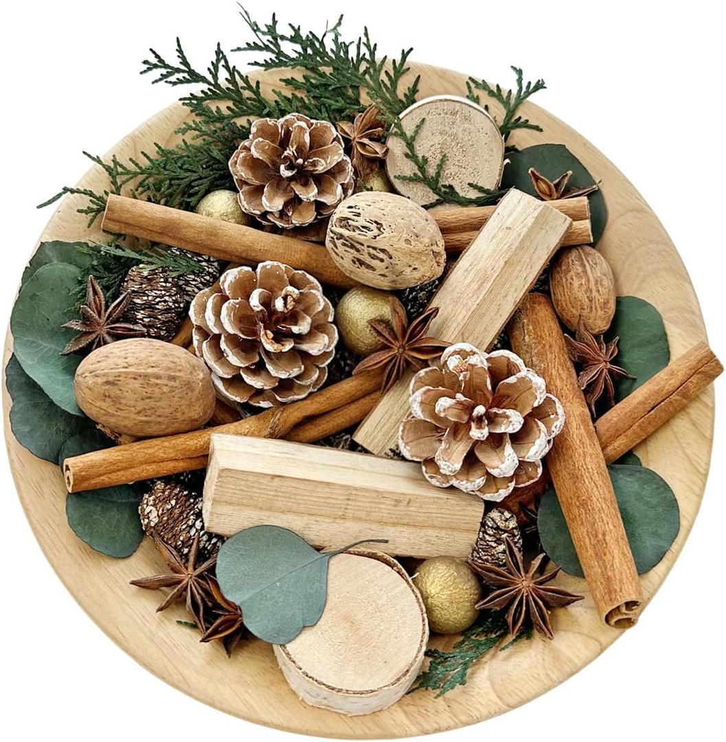 Apragaz Christmas Potpourri-Green Christmas Vase Filler with Cinnamon Sticks, Anise, Cedar Branches, Pine Cones Mix Potpourri, Home Decorations for House Xmas Bowl Filler Decor