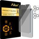 Ailun 2Pack Privacy Screen Protector Compatible for iPhone 14 Pro Max [6.7 inch] + 2 Pack Camera Lens Protector, Anti Spy Private Tempered Glass Film, Case Friendly, [9H Hardness] - HD