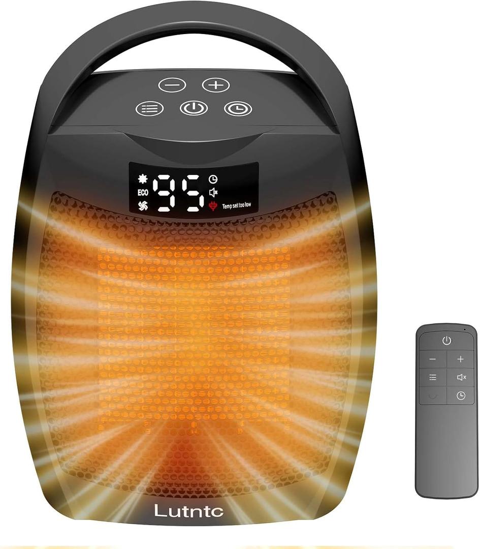Portable Ceramic Space Heater 1500W, Fast Heating, Digital Display with Touch Controls, Built-in Handle, Overheat and Tip-Over Protection, Ideal for Home, Bedroom, and Office Heating