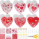 LemonSecret 6 Set DIY Valentine's Day Decoupage Kit Crafts Ceramic Heart Jewelry Tray Unpainted Ceramics Ring Dish with Decoupage Napkins Glue Brush for Valentine Galentine's Night Mother's Day Crafts