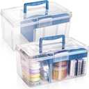 2 Pack Plastic Dividing Storage Box, 2 Layer Multipurpose Craft Organizer and Storage Box with Removable Tray Handle, Portable Art Supply Container for Bead, Tool, Sewing