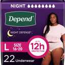 Depend Night Defense Adult Diapers, Incontinence & Postpartum Bladder Leak Underwear for Women, Disposable, Overnight, Large, Blush, 22 Count