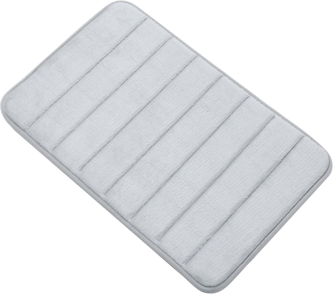 Memory Bath Mat Rug, 23.6x15.7 Inches, Comfortable, Soft, Non-Slip, Super Absorbent, Quick Drying Bathroom Rug for Floor, Tub & Shower, Machine Washable, Thick1 Piece- Striped Gray (1'4" x 1'11" (Rectangular))