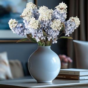 Hydrangea Artificial Flowers,Fall Hydrangeas Artificial Flowers,Blue Fake Fall Dried Hydrangea Flowers Decoration,Faux Silk Flower with Stems Winter Decor(Blue 24" 8pcs) Without Vase