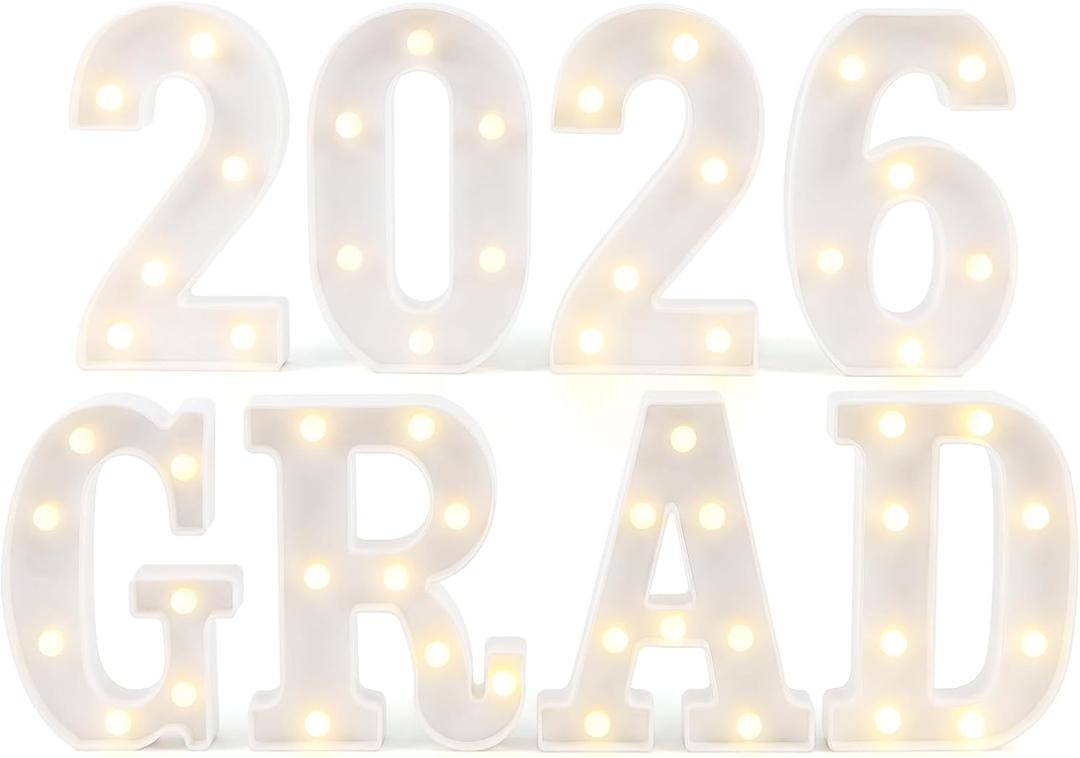 2026 Graduation Decorations, 8 LED Marquee Light Up Letters GRAD 2026 for Graduation Decorations, Preschool, Kindergarten, School, and College Party Dcor
