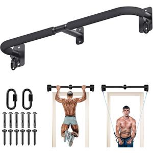 SELEWARE Heavy Duty Wall Mount Pull Up Bar, Joist Mount Chin Up Bar for Doorway, Sturdy Steel Construction, w/Resistance Band Hooks, Fits 32"/36" Wall Studs for Home Gym Strength Training