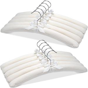 JS HANGER Padded Hangers - 17 Inch Extra Large Heavy Duty Cotton Covered Coat Hangers No Shoulder Bump for Women Clothes, Sweaters, Dresses, Clothing, Weddings, Lingerie Pack of 10, Cream White