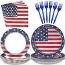 Grencian American Flag Patriotic Party Supplies Veterans Day Patriotic Paper Plates and Napkins USA Flag Themed Disposable Tableware for Veterans Day 4th of July Party Decorations Serve 24