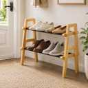 2-Tier Bamboo Shoe Rack Stackable, Shoe Organizer for Entryway and Closet, Modular Small Shoe Storage Shelf, Space-Saving Free Standing, Holds 8-10 Pairs of Shoes, Natural