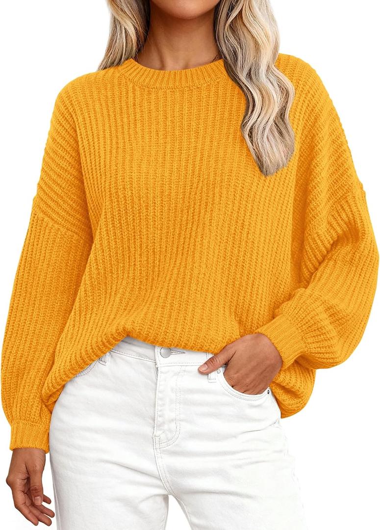 PRETTYGARDEN Fall Sweaters for Women 2026 Fashion Long Sleeve Casual Ribbed Knit Winter Clothes Pullover Jumper Tops (Yellow, L)