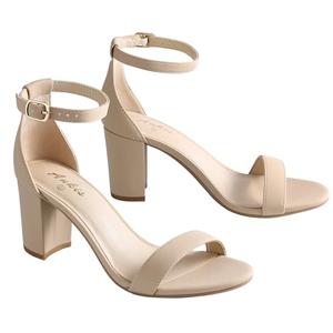 Ankis Nude Heels for Women - Open Toe Ankle Strap Chunky Heel Sandals Party Wedding Strappy Buckle Sandals 2.75 Inches Tall Thick Heel Design Size 8.5