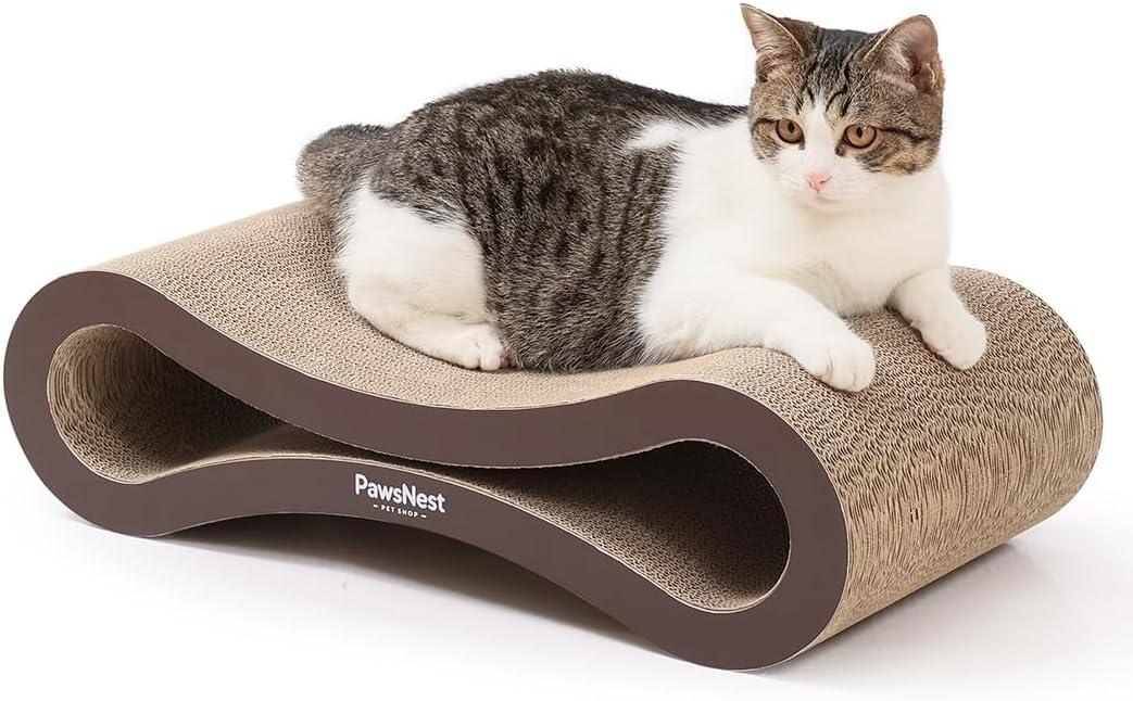 Paws NEST Scratch Lounge for Cats, 21.6 Inch Cat Lounger Scratcher, Infinity Cat Scratcher, Reversible, Non-Toxic & Durable, Includes Premium Organic Catnip