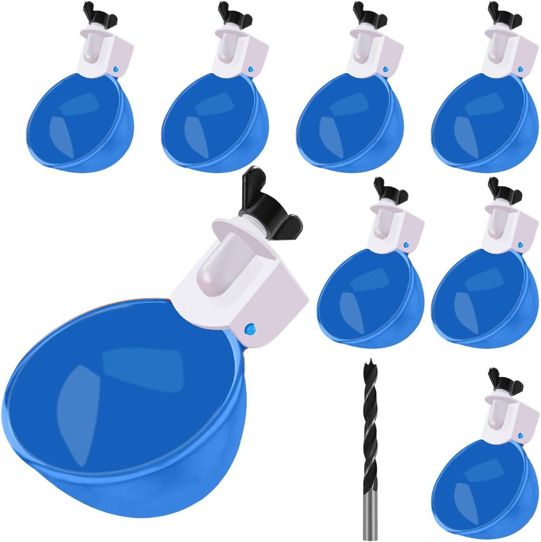 2 x Darcvds Professional Chicken Waterer Cups, 8 Packs Blue Large Chicken Water Feeder, Tee Fittings Poultry Waterer Suitable for Duck, Chicks, Goose, Turkey, Bunny and Bird with Mounting Hole Opener