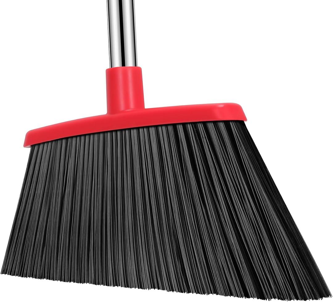 Heavy Duty Broom, 55 Inch Long Handle Outdoor Large Angle Brooms, Commercial Broom for Sweeping Indoor, for Home Garage Kitchen Office Courtyard Lobby Patio Lawn Concrete (1 Pack, Black-red)