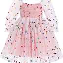 IMEKIS Toddler Girl Birthday Dress Floral Confetti Tulle Formal Wedding Party Long Sleeve Dress Cake Smash Photo Shoot (18-24 Months)