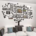 DIY Wall Decor Living Room Family Tree Wall Decor Sticker 3D Picture Frames Collage Wall Decor Living Room Decor (Black 1)