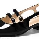 Coutgo Womens Mary Jane Chunky Low Heels Slingback Pumps Closed Square Toe Wedding Dress Shoes , size 91/2