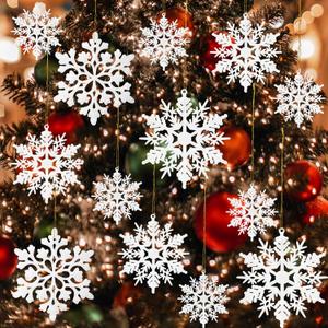 36-Pack Snowflake Christmas Tree Ornaments - White Glitter Snowflake Decorations for Xmas Tree, Adornos para rbol de Navidad, Winter Snow Flakes Decor. (White)