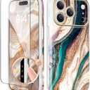 GVIEWIN for iPhone 17 Pro Case Compatible with MagSafe, with Screen Protector [Full Camera Protection] Military-Grade Shockproof Slim Magnetic Marble Phone Case for 17 Pro 6.3", Drift Sand/Gold