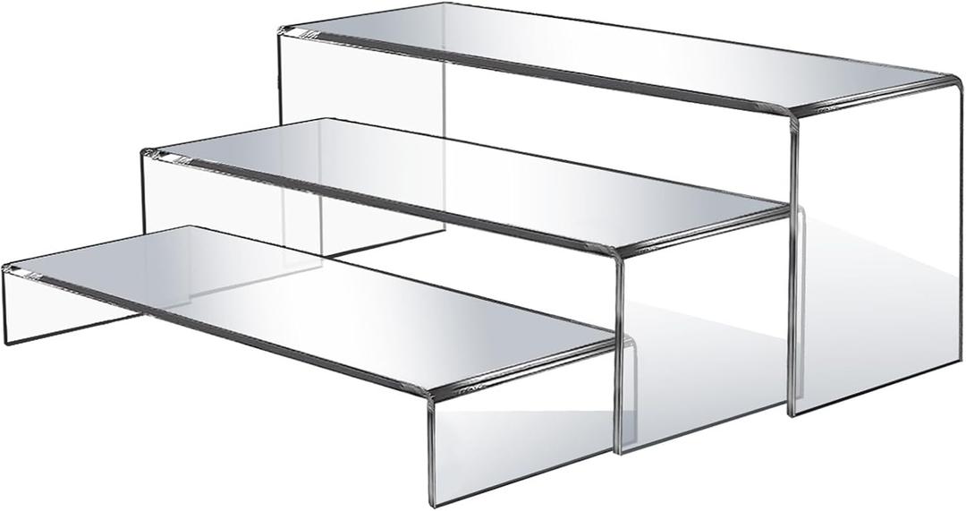 3 Pcs Large Acrylic Display Risers, 12" Large Risers Display Stands, 0.19" Thick Clear Risers Display Stands, Clear Rectangular Display Shelf for Showcase, Collectibles, Cupcake, Dessert