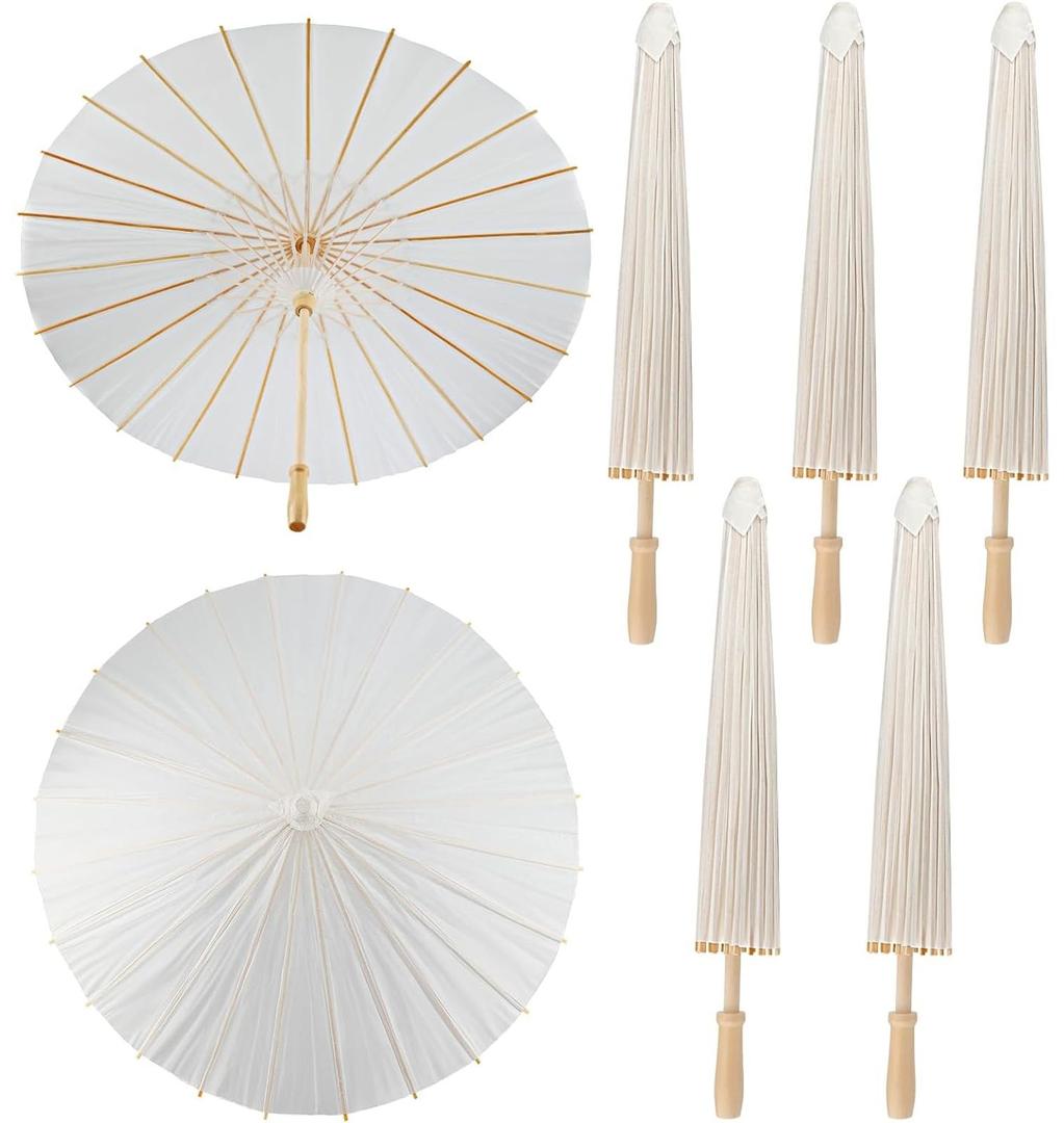SAYAYA 5 Pieces 33 Inches Large White Paper Umbrellas Parasol Decorative Chinese Japanese Parasol Rainproof Oiled Paper DIY Painting Umbrellas for Wedding Bridal Showers Party Decor (5 PCS)