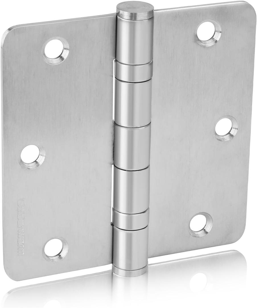 Golenwarm 3 Pack 304 Stainless Steel Door Hinges, Satin Nickel Brushed Non Removable Pin Heavy Duty Ball Bearing Door Hinges 3.5 Inch, Commercial and Residential Door Hardware, with 1/4 Inch Radius