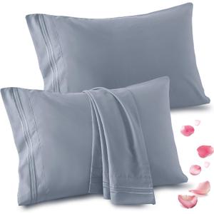 Vonty 2 Pack Standard Pillow Cases - 20x26 Inch, 1800 Thread Count Microfiber Pillowcases Standard Size Grey Pillow Cases Luxury & Soft Embroidered Bed Pillow Covers with Envelope Closure