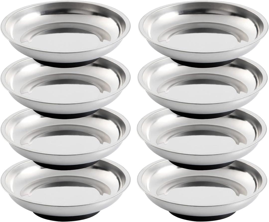 8 Pieces 3 Round Magnetic Bowl Trays Set Stainless Steel Magnet Tool Tray Parts Holder for Screws, Sockets, Bolts, Pins, Mechanic's and Automotive