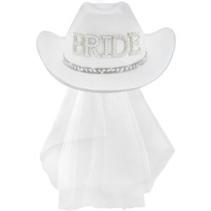Quescu Bridal Cowgirl Hat for Bachelorette Party,Rhinestone White Cowboy Hat for Women Bride To Be Gift,Halloween Costume