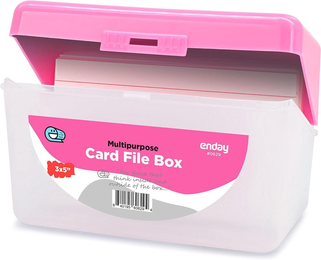 Enday Index Card Holder Pink, 3x5 Note Flash Card Organizer Case, Index Card File w/flip top, Notecard Recipe, Holder, Holds 250 Cards,  (1 PC)
