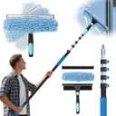 25FT Reach Window Squeegee Kit with Extension Pole, 2-in-1 Professional Washer for High Windows, 5-20FT Adjustable Reach, Rotatable Head for Indoor & Outdoor Use, Streak-Free Cleaning Tool for Home