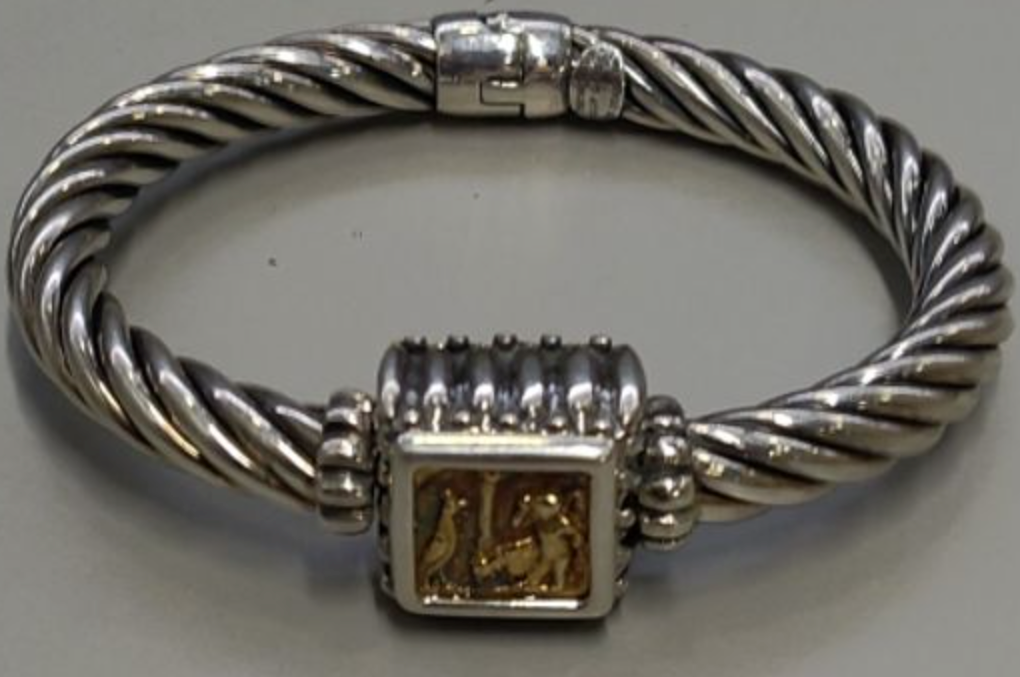 Vintage Sterling Silver & Gold plate 8.2mm Twisted Cable Cuff Bracelet bangle,925 Italy 18k