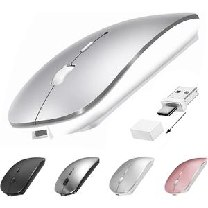 Bluetooth Wireless Mouse USB C for MacBook Air Pro iMac Laptop Desktop Computer, Wireless Rechargeable Silent C Mouse for Mac Desktop/iPad/Surface Pro (BT5.2/3.0, 2.4G USB A, Type-C Receiver) (Silver)