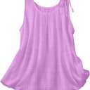 YESNO Summer Casual Tank Tops for Women Floral Printed Scoop Neck Loose Fit Ruched Sleeveless Shirts with Bow EV1, Large