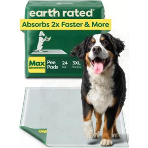 Earth Rated Max Absorbency Puppy Pee Pads for Dogs Absorbs 2X Faster & 2X More, Leak-Proof, Odor Control Potty Training, Unscented, 3XL, 36 x 36, 24 Count