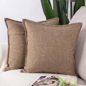 MADIZZ Set of 2 Linen Throw Pillow Covers 20x20 Inch Light Brown Soft Decorative Cushion Cover for Sofa Bedroom Pillow Shell