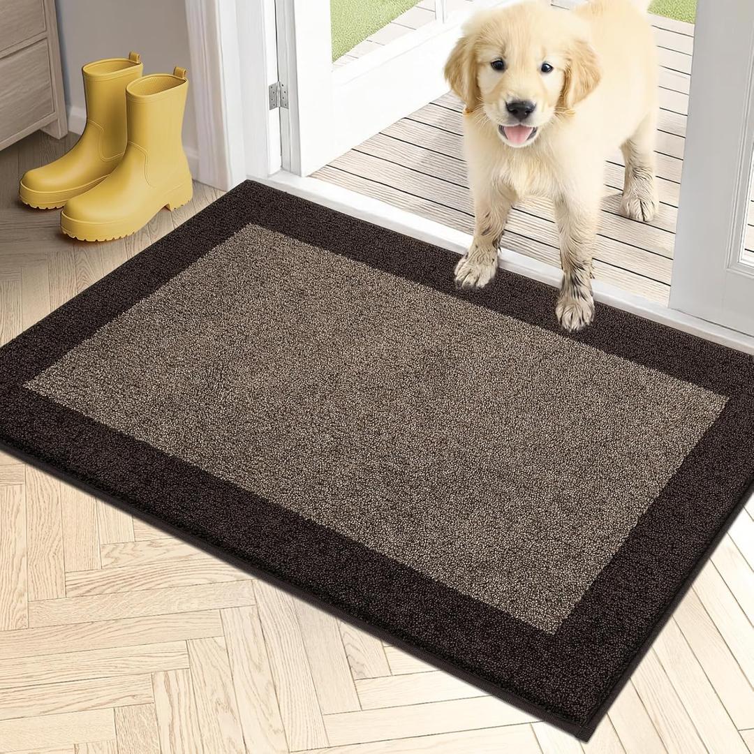 PURRUGS Dirt Trapping Door Mat 24" x 36", Non-Slip/Skid Machine Washable Entryway Rug, Shoes Scraper, Throw Rug, Super Absorbent Area Rug for Muddy Wet Shoes and Paws, Grayish Brown & Coffee