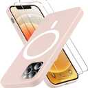 [6 in 1] Magnetic Silicone for iPhone 12 Phone Case/iPhone 12 Pro Phone Case,[Compatible with Magsafe][Glass Screen Protector][Soft Anti-Scratch Microfiber Lining] Shockproof Case 6.1 inch-Sand Pink