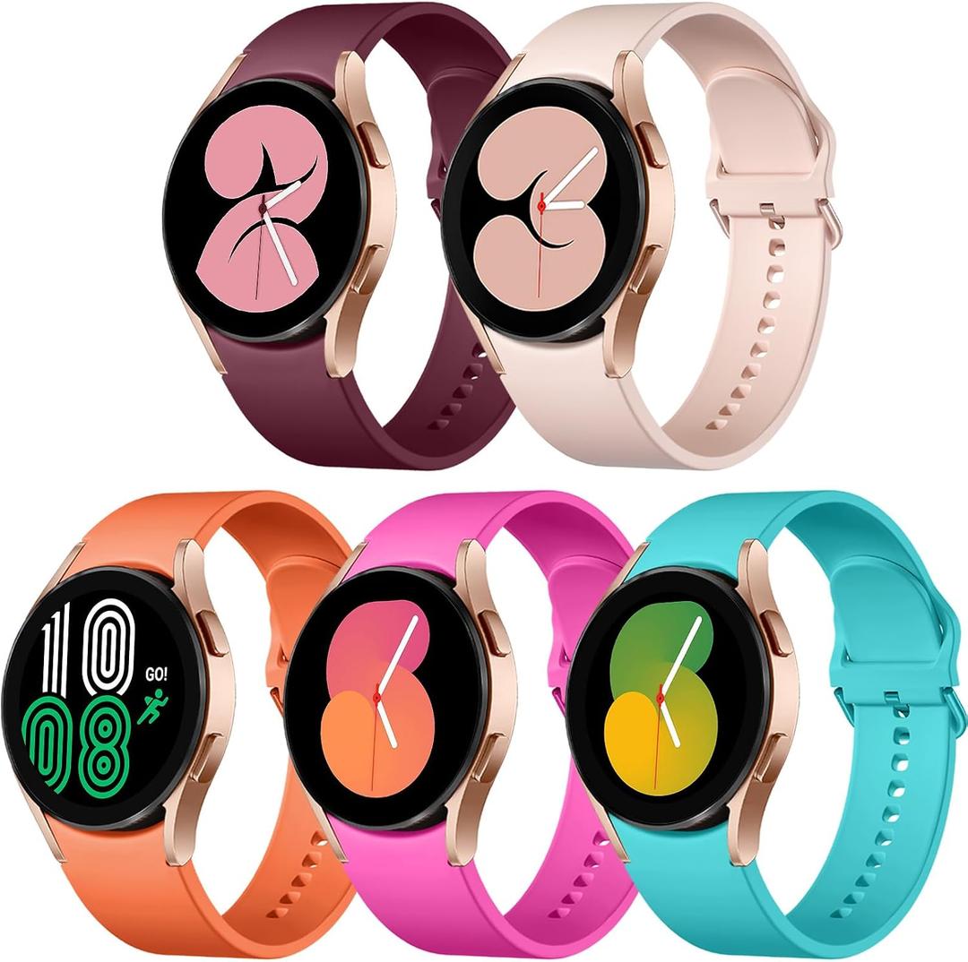 Lerobo 5 Pack Bands Compatible with Galaxy Watch 7 6 5 4 Band 40mm 44mm/ Galaxy Watch 6 4 Classic Band 43mm 47mm 46mm 42mm/Watch 5 pro 45mm,Active 2 Band, 20mm Band Soft Silicone Sport Band Women Men