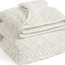 Wemore Weighted Blanket for Adults Twin Size 15 lbs, Dual Sided Soft Fuzzy Jacquard Sherpa Weighted Blankets for Sleeping, Cozy Fluffy Knitted Heavy Blanket for Couch Bed, Cream White, 60 x 80 inches