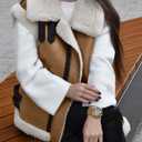 loveimgs Women's Winter Warm Suede Sherpa Leather Vest Jacket Zip Up Sleeveless Lambwool Fur Coat with Pockets, Medium, Brown